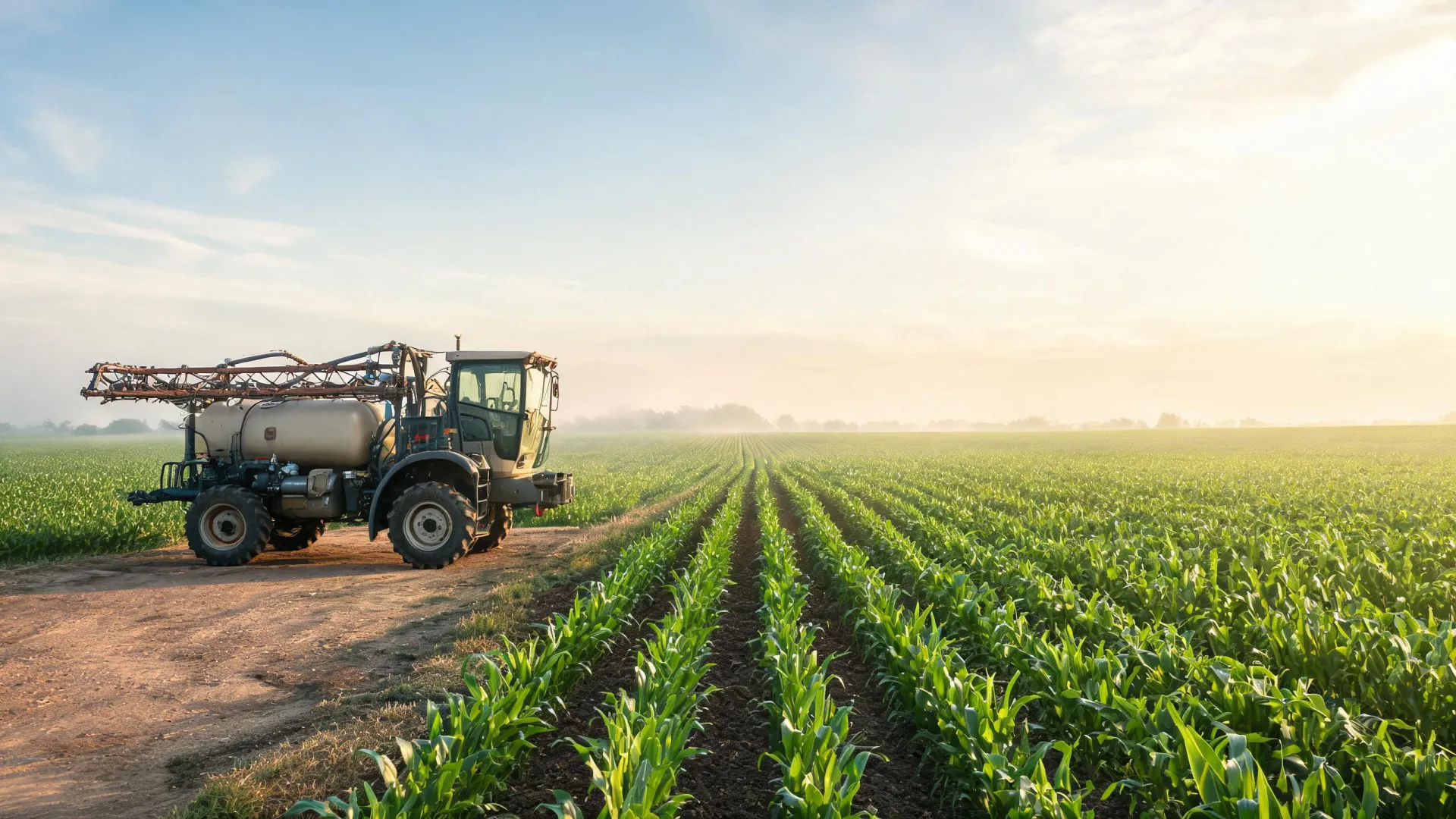 Ground crop sprayer arranged beside open crop rows